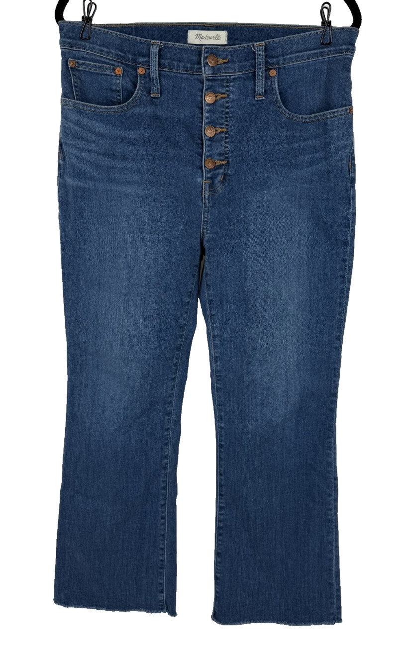 Madewell Denim Cali Demi Boot Cut High Rise Crop Jeans Raw Hem Size 31